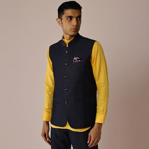 Linen Nehru Jacket for Men | Black