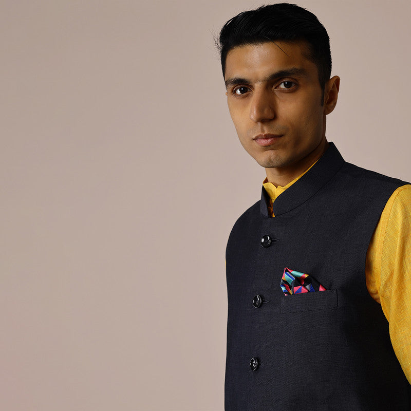 Linen Nehru Jacket for Men | Black