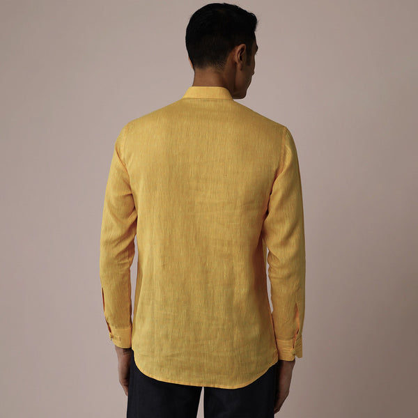 Linen Short Kurta for Men | Popover | Yellow