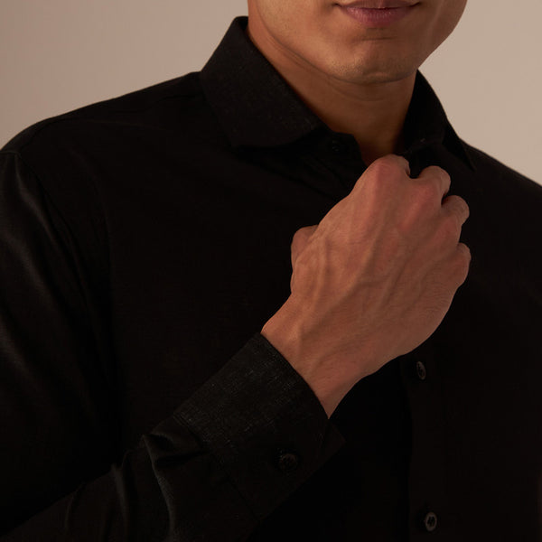 Black Linen Shirt | Casual | Full-Sleeves