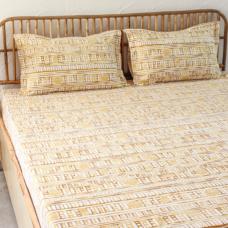 Cotton Bedsheet with Pillow Covers | Printed | Yellow