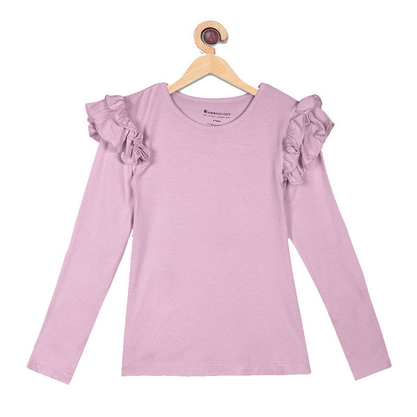 Organic Bamboo Ruffle Shoulder Top | Lilac