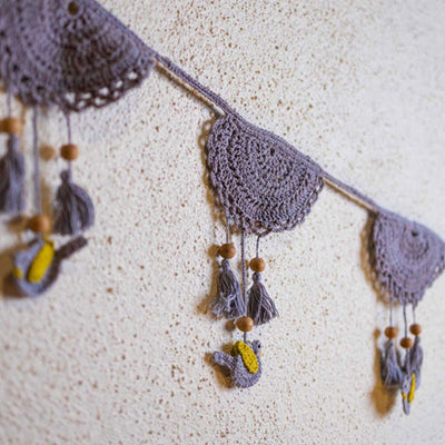 Festive Toran | Cotton Thread Tassel Boho Bunting | Grey & Yellow