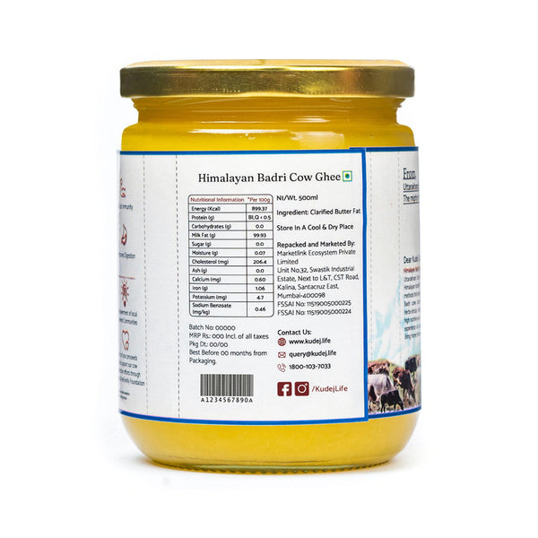 Himalayan Desi Badri Cow Ghee | A2 Curd Cultured | 500 ml | Pack of 2