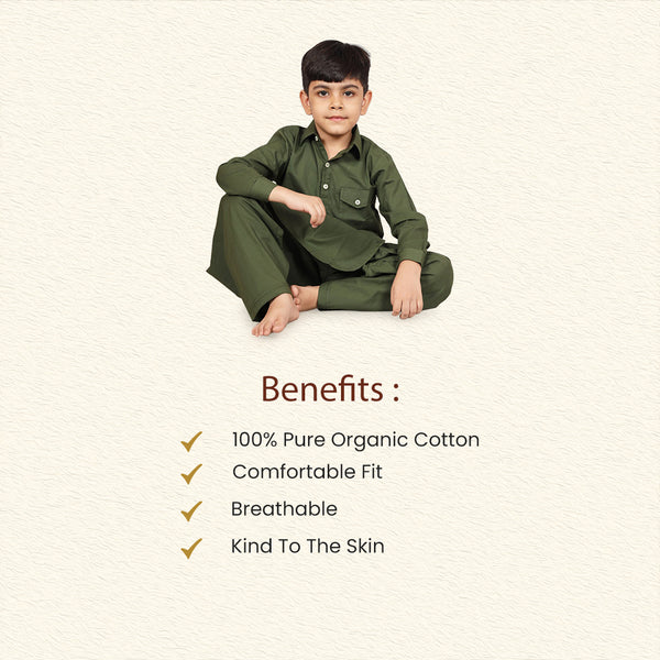 Cotton Kurta Set for Boys | Pathani Style | Green