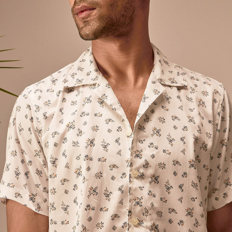 Cotton Shirt for Men | Floral Print | Half Sleeves | White & Red