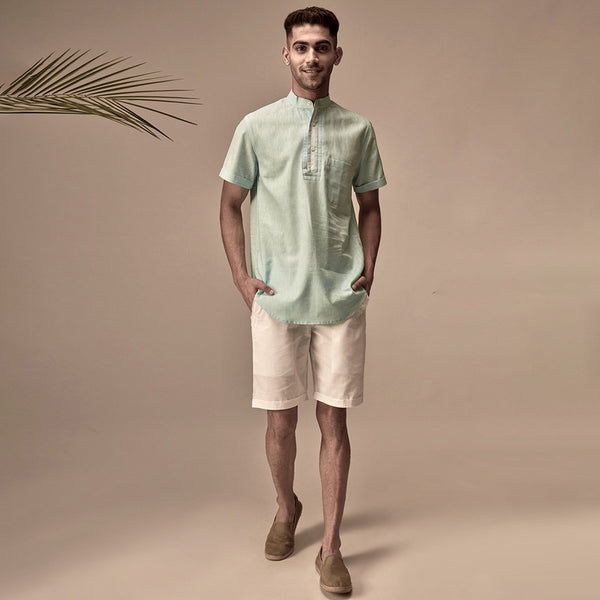 Short Kurta for Men | Cotton Linen Kurta | Powder Blue