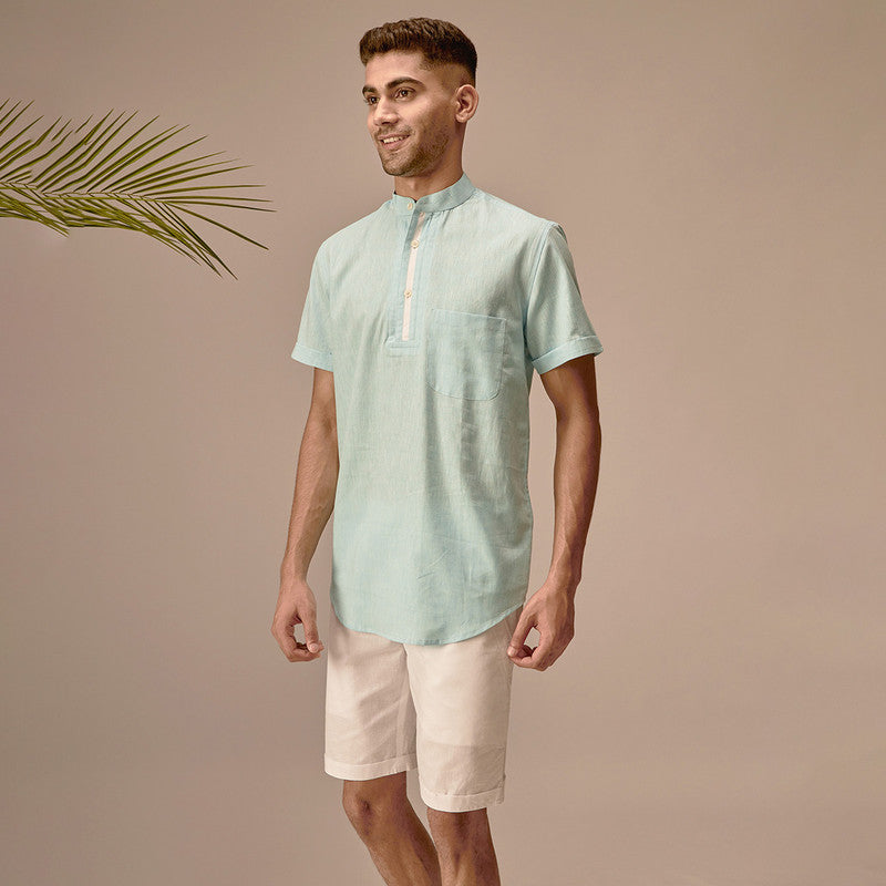 Short Kurta for Men | Cotton Linen Kurta | Powder Blue