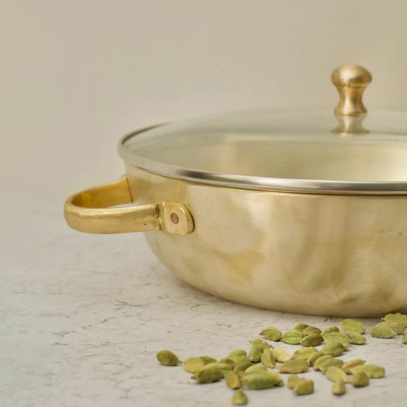 Bronze Casserole with Glass Lid | Kansa Utensils | 3.6 Litre