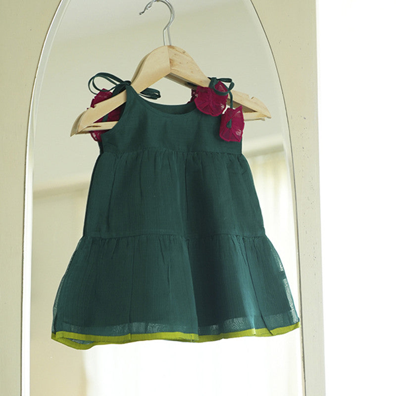 Cotton Silk Dress for Baby Girl | Green