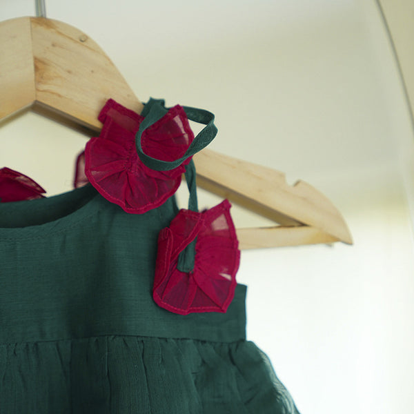 Cotton Silk Dress for Baby Girl | Green