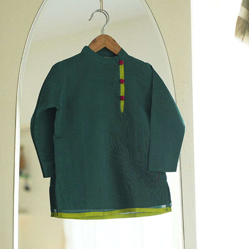 Cotton Silk Kurta for Kids | Green