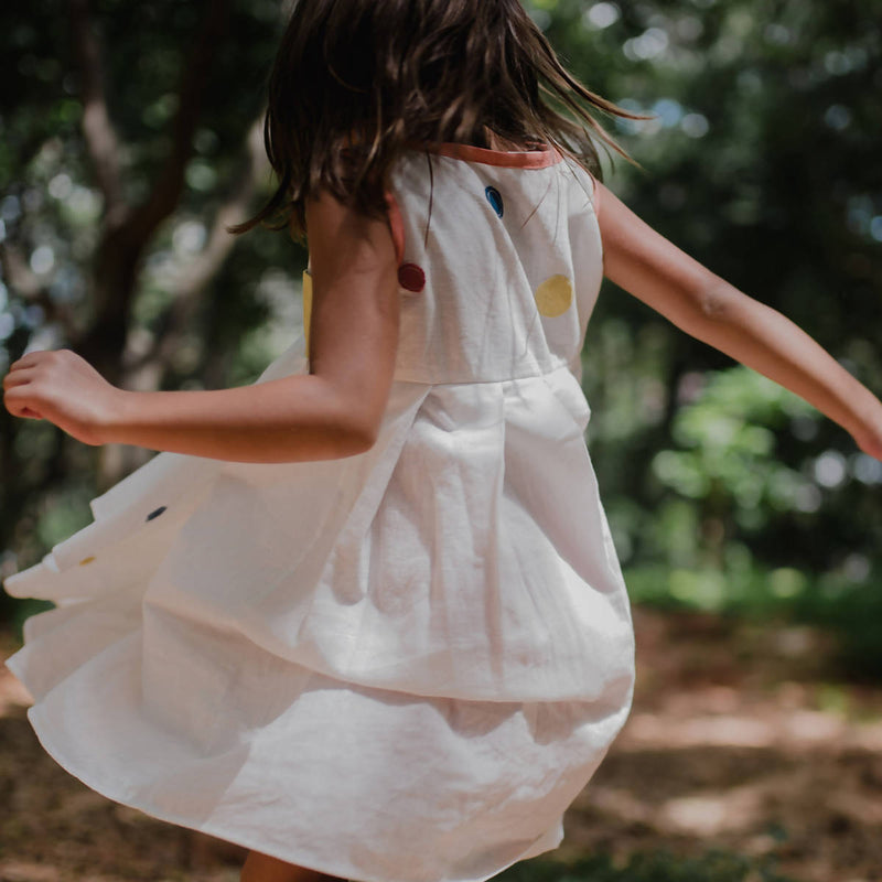 Cotton Frock Dress for Girls | Polka Print Design | Milky White