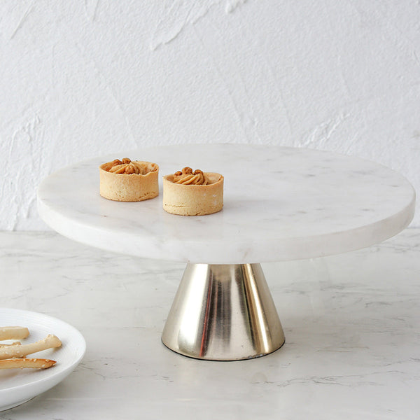 Marble Cake Stand | White & Silver | 30 cm