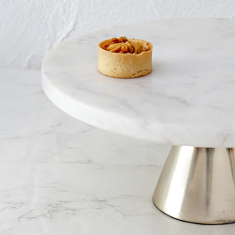 Marble Cake Stand | White & Silver | 30 cm