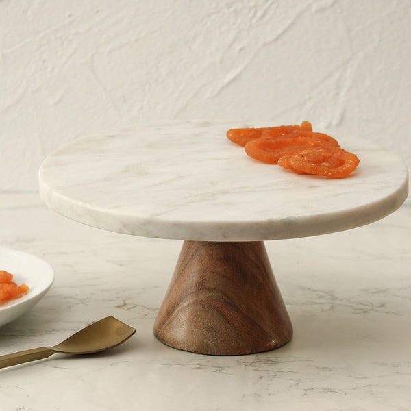 Marble Cake Stand | White & Brown | 26 cm