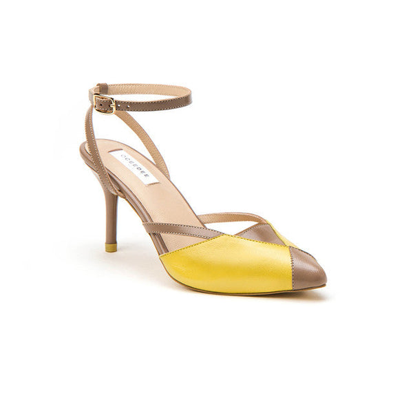 Ethically Sourced & Chromium Free Leather Pencil Heels | Yellow & Nude