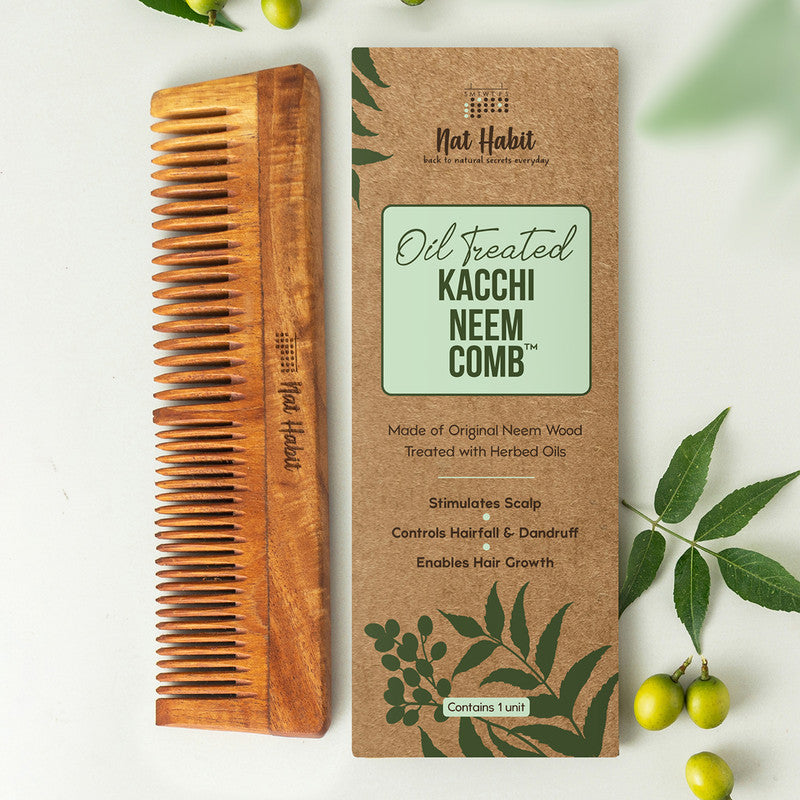 Nat Habit Dual Tooth Kacchi Neem Comb & Henna Paste | Set of 2