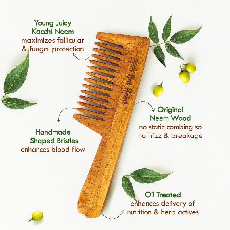 Nat Habit Wide Tooth Kacchi Neem Comb & Crushed Tri Leaf NutriMask | Hair Mask | Set of 3