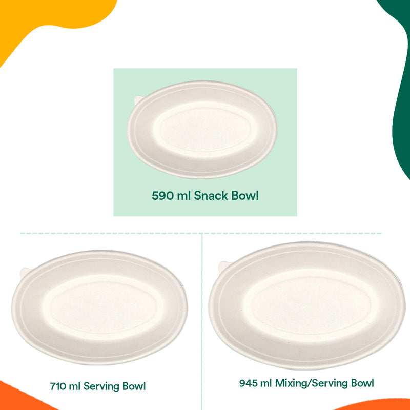 Bagasse Paper Disposable Bowls | Oval | Beige