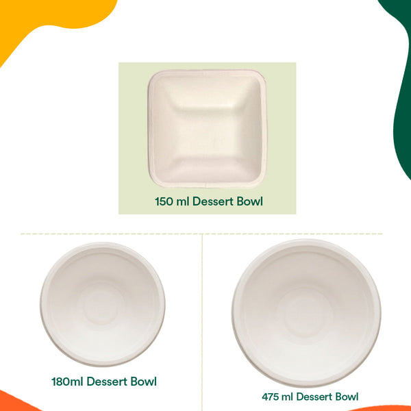 Bagasse Paper Disposable Bowls | Square | 4 inches | Beige