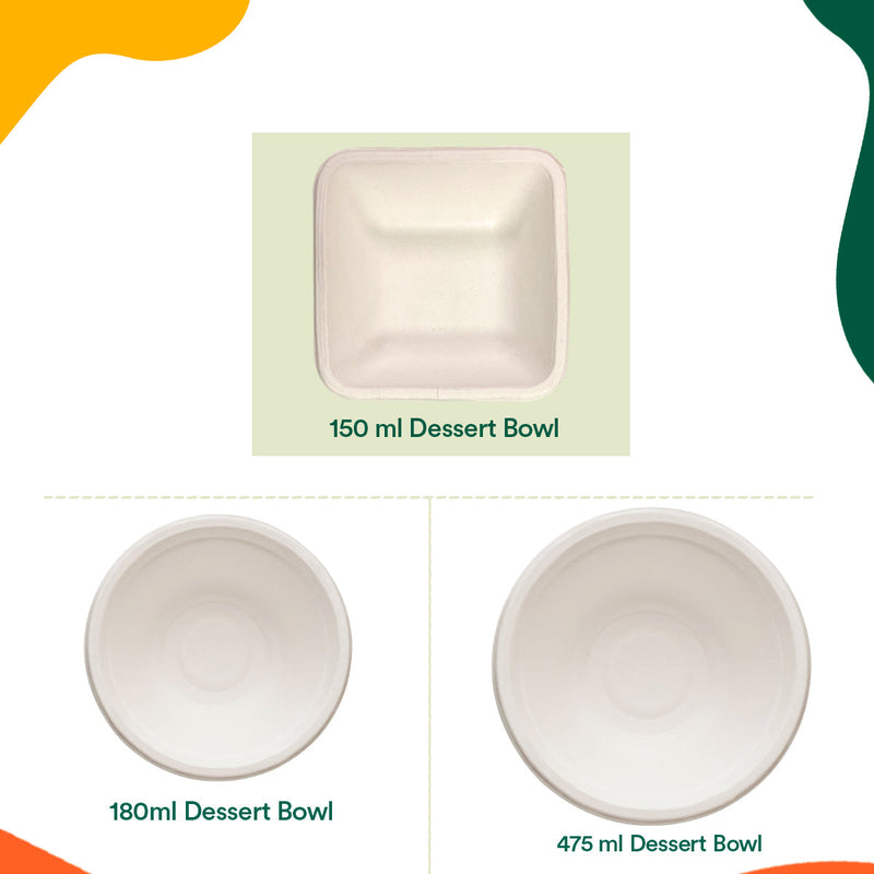 Bagasse Paper Disposable Bowls | Square | 4 inches | Beige