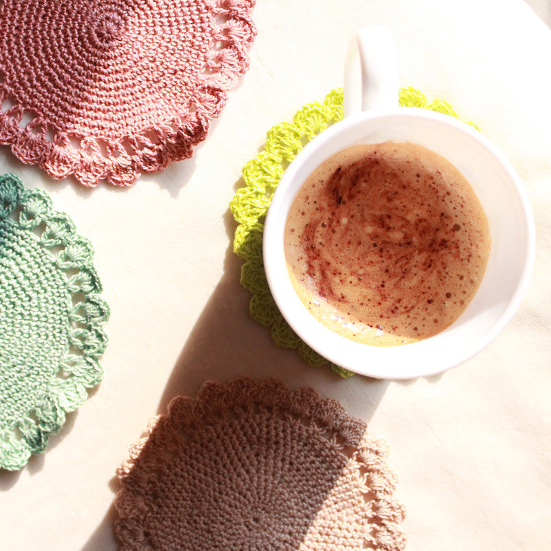 Cotton Crochet Coasters | Multicolour | 12 cm | Set of 4