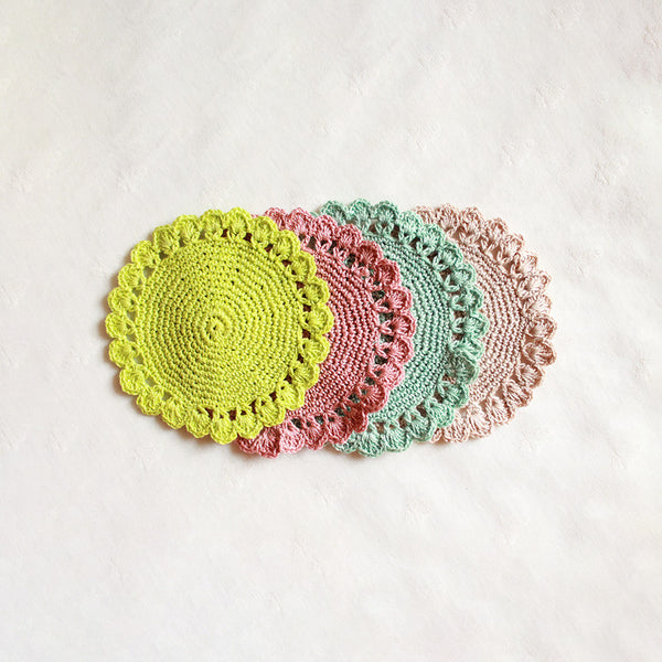 Cotton Crochet Coasters | Multicolour | 12 cm | Set of 4