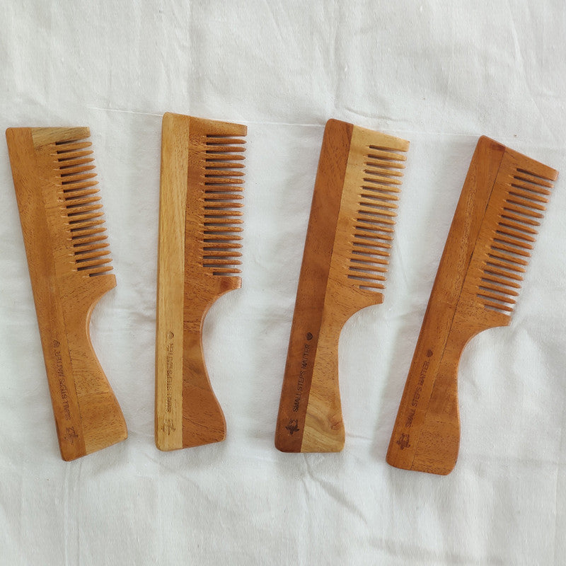 Neem Wood Comb with Handle | Eco-Friendly | Set of 4