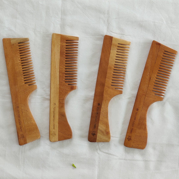 Neem Wood Comb with Handle | Eco-Friendly | Set of 4