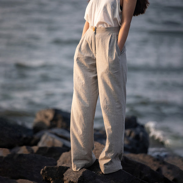 Organic Cotton Wide Leg Trousers | Natural Dyed | Grey