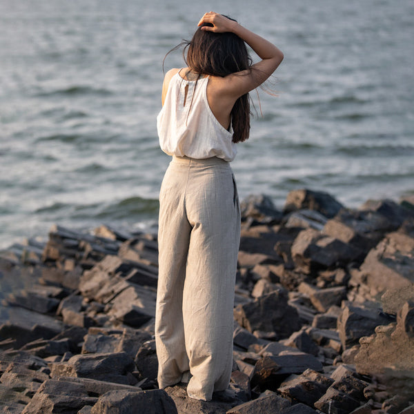 Organic Cotton Wide Leg Trousers | Natural Dyed | Grey