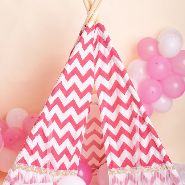 Cotton Play Tent House for Kids | Teepee | White & Pink