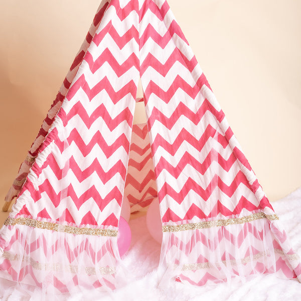 Cotton Play Tent House for Kids | Teepee | White & Pink