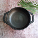 Cast Iron Kadai | Smooth Flat | Black | 9 inches