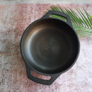 Cast Iron Kadai | Smooth Flat | Black | 9 inches