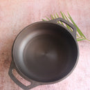 Cast Iron Kadai | Smooth Flat | Black | 9 inches