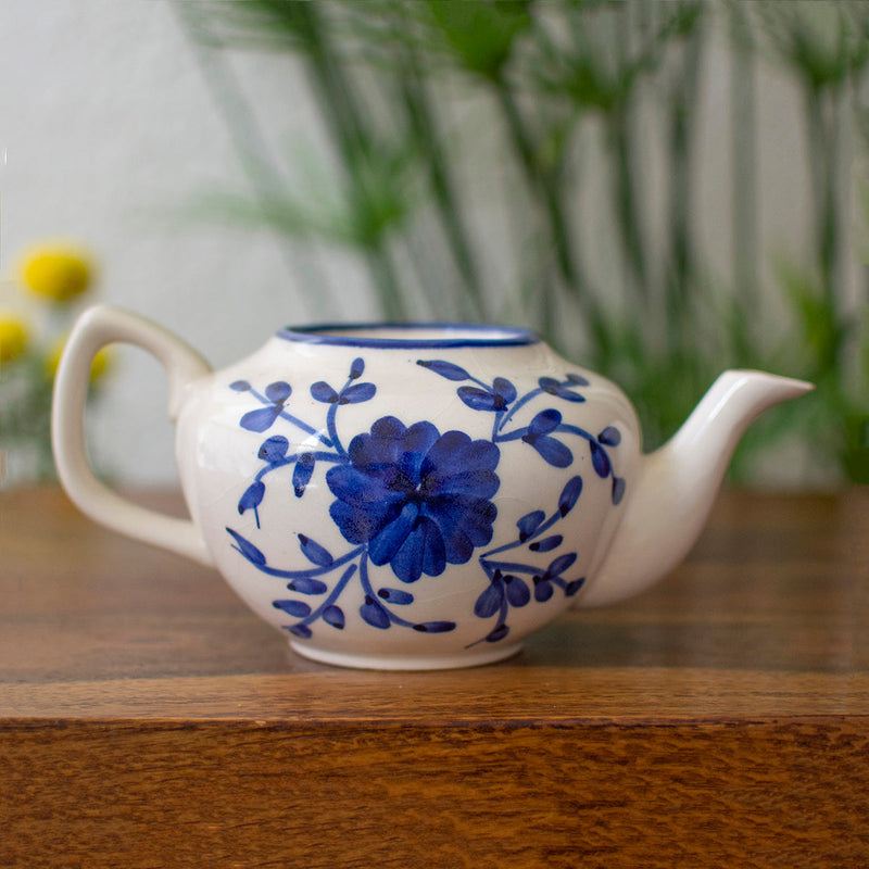 Ceramic Planter | Succulent Planter | Teapot Style | White & Blue | 24 cm