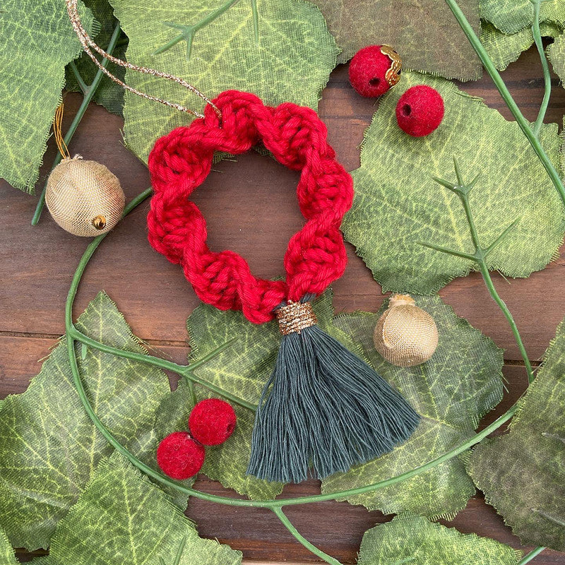 Macrame Cotton Ornament | Wreath | Red