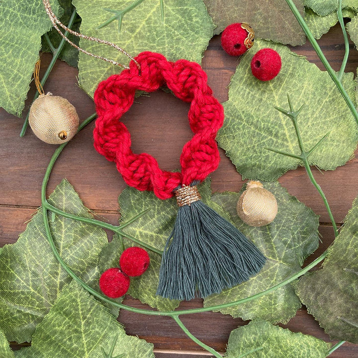 Macrame Cotton Ornament | Wreath | Red