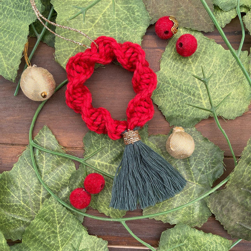 Macrame Cotton Ornament | Wreath | Red