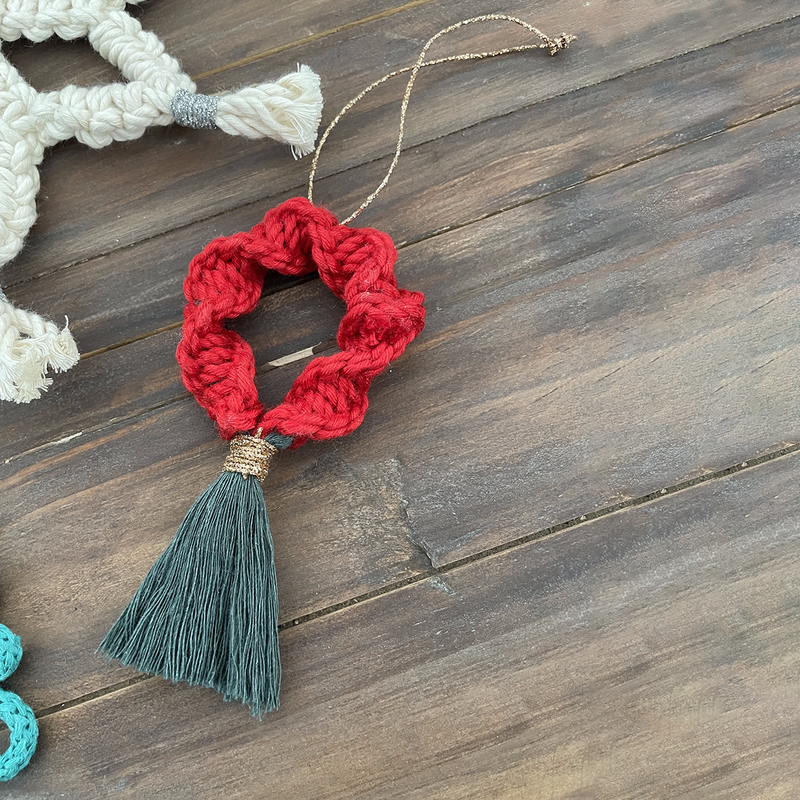 Macrame Cotton Ornament | Wreath | Red