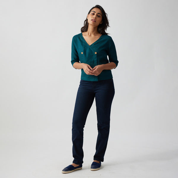 Linen Wrap Top for Women | Dark Teal