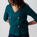 Linen Wrap Top for Women | Dark Teal