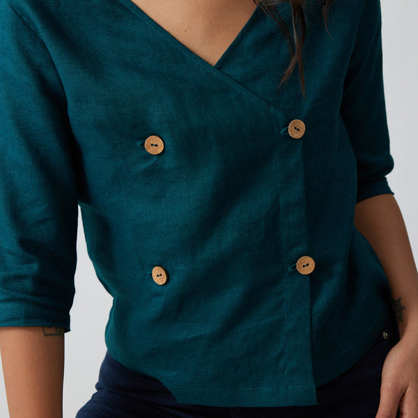 Linen Wrap Top for Women | Dark Teal