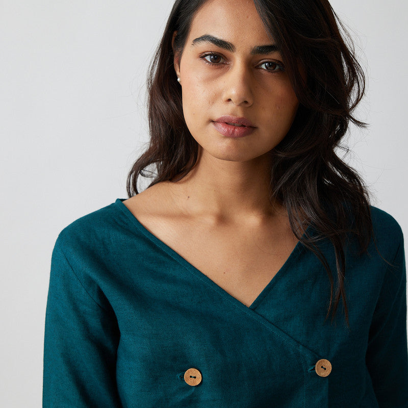 Linen Wrap Top for Women | Dark Teal