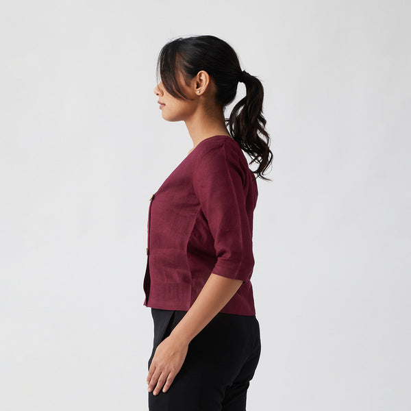 Linen Wrap Top for Women | Port Red