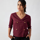 Linen Wrap Top for Women | Port Red