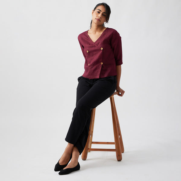 Linen Wrap Top for Women | Port Red