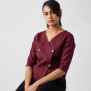 Linen Wrap Top for Women | Port Red